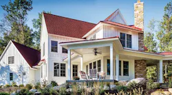 Capturing the best of Tudor, cottage, and farmhouse styles, Waterside is angled to capture lake views to the rear and create a welcoming presence in the front. Designed by Visbeen Architects; Builder: Pete's Construction. Photo: Jeff Garland