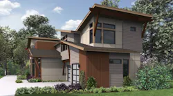 On the shallow side of this 3,922-square-foot home, small, narrow first-floor windows provide natural light and privacy. Architects Northwest designed the home for Merit Homes, Seattle. (Rendering: Architects Northwest)