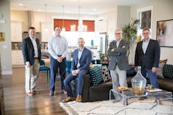 Thrive Home Builders’ top management consists of four partners and an owner. From left to right: Stephen Myers, VP process control and improvement; Jeff Seibold, CFO; Kevin Puccio, VP community development; Gene Myers, founder and CEO; and Bill Rectanus, VP of home building operations. Thrive Home Builders’ top management consists of four partners and an owner. From left to right: Stephen Myers, VP process control and improvement; Jeff Seibold, CFO; Kevin Puccio, VP community development; Gene Myers, founder and CEO; and Bill Rectanus, VP of home building operations.