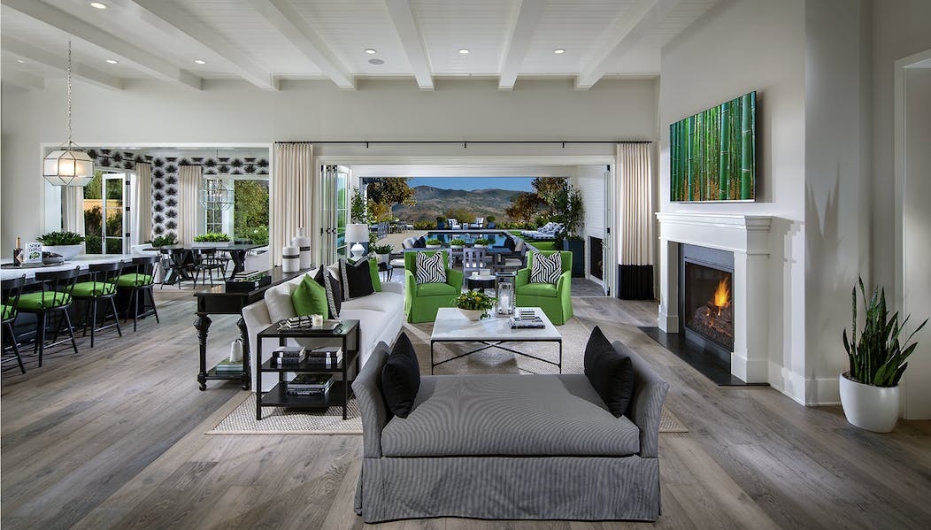 The family room in The New Home Company's Plan 2 model at Sky Ranch at Covenant Hills, in California, offers high-end buyers expansive views and luxury home features. (Photo: Eric Figge Photography)