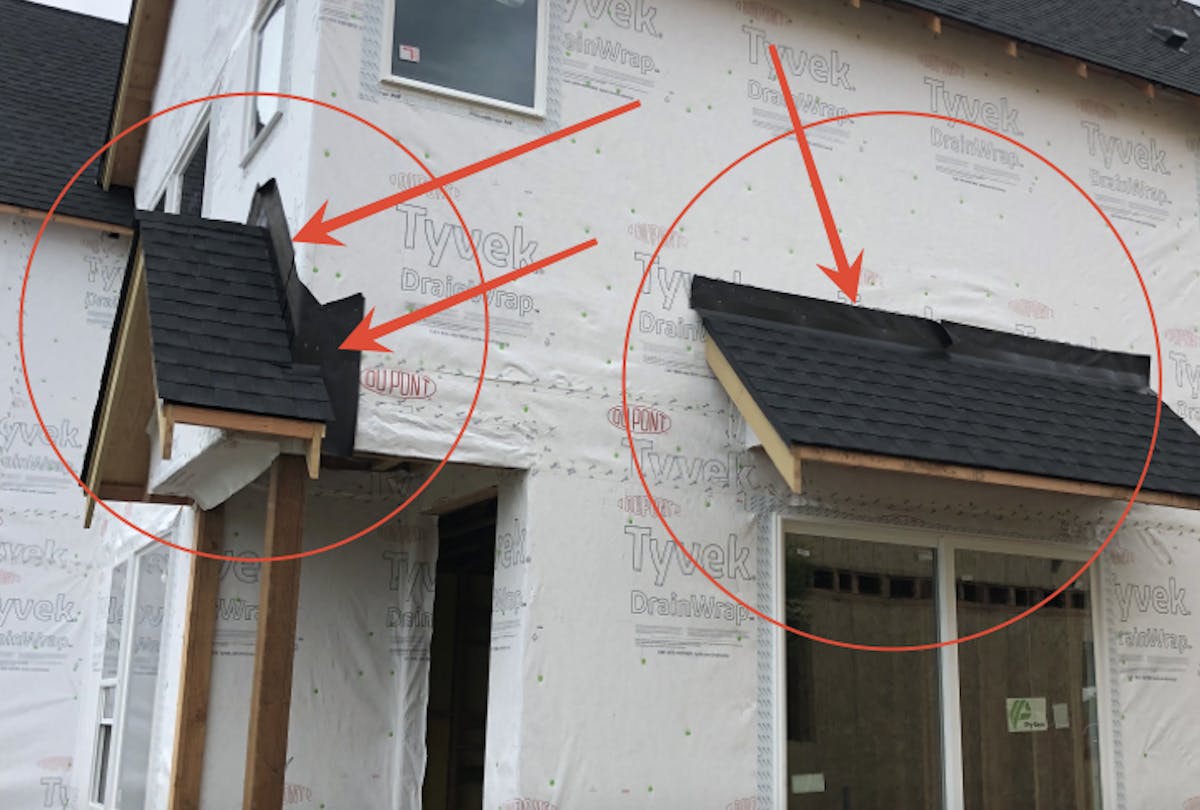 It's not uncommon to see roofing products being installed incorrectly. Among the installation errors: improper lapping of materials, as in this photo, creating a path for water intrusion into the building envelope.