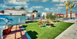 Clubhouse and pool in a build-to-rent community. Clubhouse and pool in a build-to-rent community.