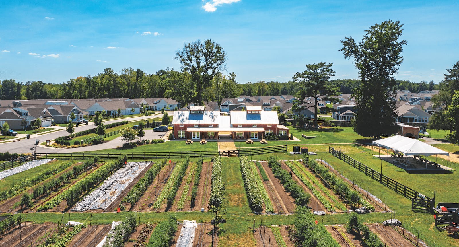 Chickahominy Falls, a 450-unit, 55-plus community outside of Richmond, Va., features a 10-acre working farm at the heart of the master plan. Woodside Farms supports a variety of engagement, educational, and even retail opportunities for residents and the surrounding area.