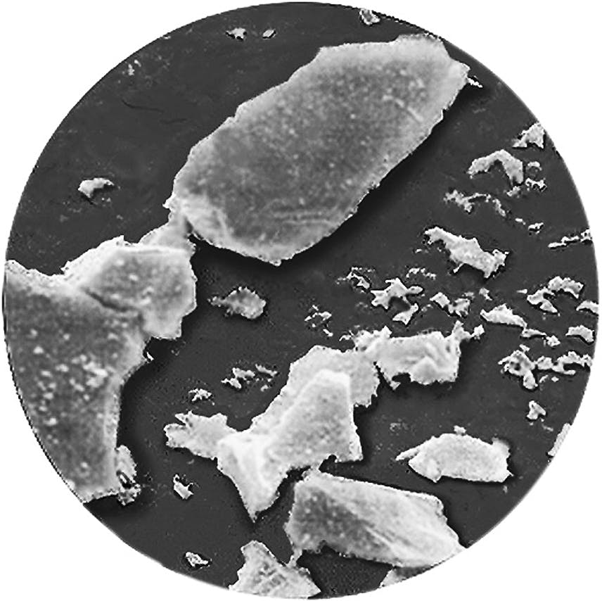 Close-up view of silica dust particles under microscope