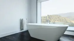 Minimalist bathroom with tub and towel holder By XtravaganT - Adobe Stock