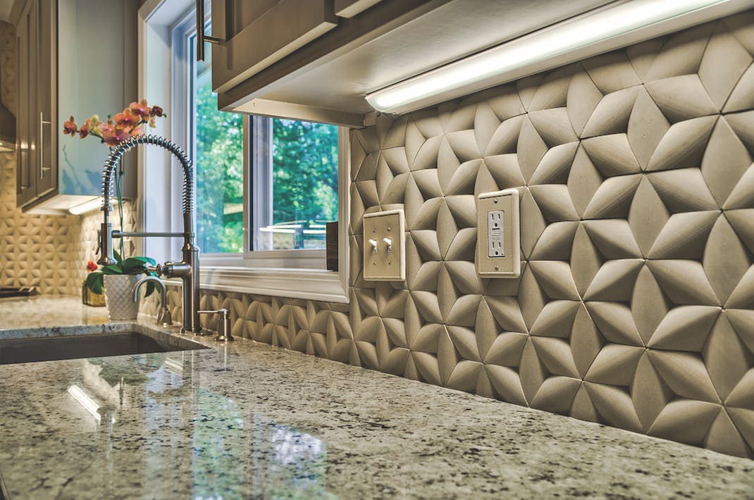Island Stone Paragon Hex Backsplash With Faucet