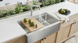 1%20 Blanco Quatrus R15 Ergon Stainless Steel Modern Farmhouse Sink Wood Cutting Board