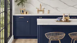 Sherwin Williams Color Survey Blue Kitchen Cabinets Brass Faucets Chairs
