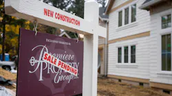 Newly built home for sale with sale pending sign out front