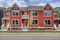 close-up of townhomes on Logan Street, Tapestry Square close-up of townhomes on Logan Street, Tapestry Square