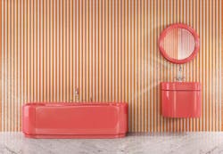 Bisazza Bagno MAHDAVI COLLECTION design by India Mahdavi Tub Vanity Striped Wall Bisazza Bagno MAHDAVI COLLECTION design by India Mahdavi Tub Vanity Striped Wall