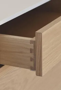 Coquo solid white oak dove-tail drawer detail Coquo solid white oak dove-tail drawer detail