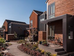 The homes at Grow have a modern architectural style, with forms reminiscent of farm buildings The homes at Grow have a modern architectural style, with forms reminiscent of farm buildings
