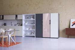 Samsung Home Appliances Prism Program BeSpoke Fridge kitchen black pink white units Samsung Home Appliances Prism Program BeSpoke Fridge kitchen black pink white units