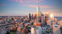 Skyline view of Dallas at sunset