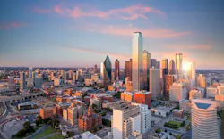 Skyline view of Dallas at sunset