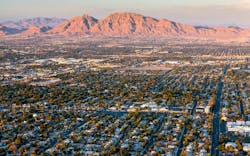 Residential area in a hot, desert-like environment Residential area in a hot, desert-like environment
