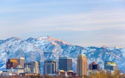Skyline view of Salt Lake City at dusk Skyline view of Salt Lake City at dusk