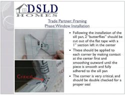 DSLD Homes' construction standards for window installation DSLD Homes' construction standards for window installation
