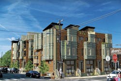 Rendering of Nexus EnergyHomes' Foundry Court net-zero-capable townhomes Rendering of Nexus EnergyHomes' Foundry Court net-zero-capable townhomes