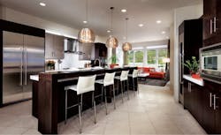 The kitchen at Robert Hidey Architects' zero lot line design for Asher Neighborhood The kitchen at Robert Hidey Architects' zero lot line design for Asher Neighborhood