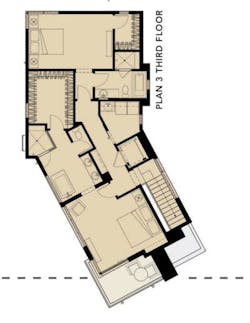 Third-floor plan at Robert Hidey Architects' zero lot line design for Asher Neighborhood Third-floor plan at Robert Hidey Architects' zero lot line design for Asher Neighborhood