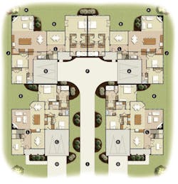 The floor plan of GMD Design Group's design for Active Adult Fourplex Townhomes The floor plan of GMD Design Group's design for Active Adult Fourplex Townhomes