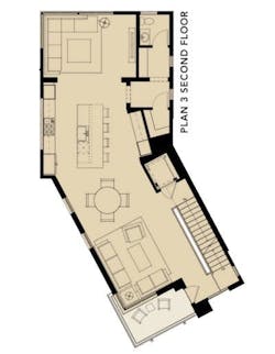 Second-floor plan at Robert Hidey Architects' zero lot line design for Asher Neighborhood Second-floor plan at Robert Hidey Architects' zero lot line design for Asher Neighborhood