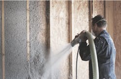 Installing cellulose insulation by spraying it into framed-wall cavities Installing cellulose insulation by spraying it into framed-wall cavities