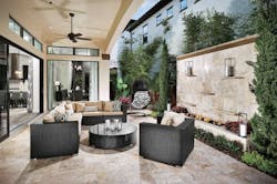 outdoor living space for a detached home on a small lot at Dellagio in Orlando, Florida outdoor living space for a detached home on a small lot at Dellagio in Orlando, Florida