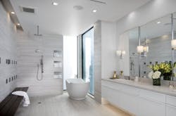 The New American Home 2017 primary bathroom with tub The New American Home 2017 primary bathroom with tub