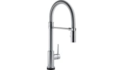 Several Delta faucets, including the Trinsic pull-down model, have Touch2O Technology, where a simple tap (much like the click of a mouse) on the handle or spout stops and starts the flow of water Several Delta faucets, including the Trinsic pull-down model, have Touch2O Technology, where a simple tap (much like the click of a mouse) on the handle or spout stops and starts the flow of water