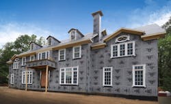 The air-and-water barrier system from Georgia-Pacific consists of structural engineered wood sheathing panels laminated with an air and water barrier The air-and-water barrier system from Georgia-Pacific consists of structural engineered wood sheathing panels laminated with an air and water barrier