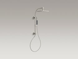 By mounting onto existing plumbing, Kohler’s HydroRail offers a spa-quality experience without having to reroute plumbing or change the valve By mounting onto existing plumbing, Kohler’s HydroRail offers a spa-quality experience without having to reroute plumbing or change the valve