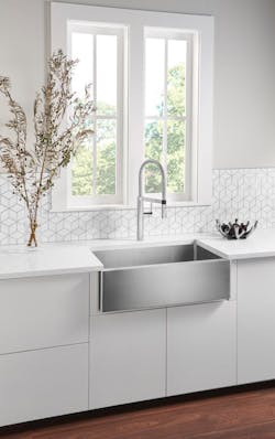 Stainless farmhouse style sink, photo courtesy Blanco Stainless farmhouse style sink, photo courtesy Blanco