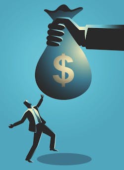 man reaching for large sack of money man reaching for large sack of money