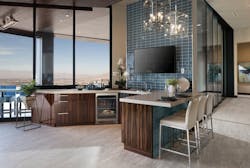 The New American Home wet bar with TV and Las Vegas views The New American Home wet bar with TV and Las Vegas views