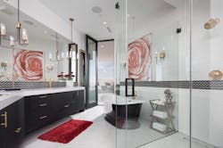 New American Home mini master bathroom with light-dark dramatic color scheme New American Home mini master bathroom with light-dark dramatic color scheme
