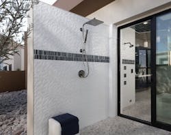 The New American Home outdoor shower with glass sliding door The New American Home outdoor shower with glass sliding door