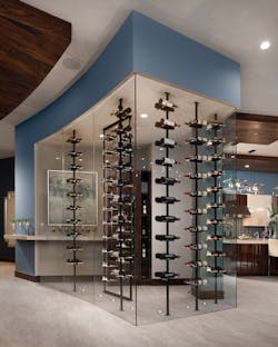 The New American Home dramatic glass display for wine storage adjoining the kitchen The New American Home dramatic glass display for wine storage adjoining the kitchen