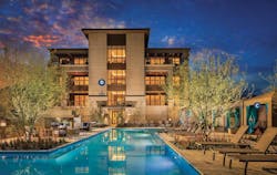 exterior finishes at infill housing development Icon at SIlverleaf, plan 2 are desert contemporary exterior finishes at infill housing development Icon at SIlverleaf, plan 2 are desert contemporary