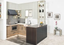 Wellborn Classic Contemporary kitchen cabinets' Bel-Air with Husk Alder finish and Midtown in High Gloss Moonlight Wellborn Classic Contemporary kitchen cabinets' Bel-Air with Husk Alder finish and Midtown in High Gloss Moonlight
