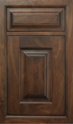 Wood-Mode Alexandria raised-panel cabinet door in Antique Leather finish on walnut Wood-Mode Alexandria raised-panel cabinet door in Antique Leather finish on walnut