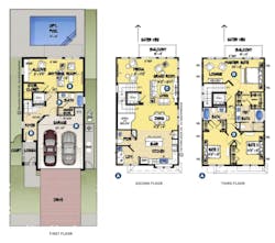 floor plans for the Sunset Inlet narrow-lot home design by The Evans Group floor plans for the Sunset Inlet narrow-lot home design by The Evans Group