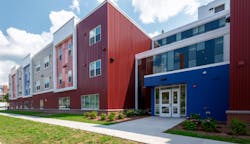 Fiber cement and metal panel cladding for Freedom Commons Fiber cement and metal panel cladding for Freedom Commons