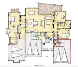 Main-level plan for DTJ Design's Mountain Triplex home design Main-level plan for DTJ Design's Mountain Triplex home design