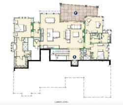 Lower-level plan for DTJ Design's Mountain Triplex home design Lower-level plan for DTJ Design's Mountain Triplex home design