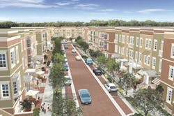 Aerial view of Donald F. Evans' Arteisian townhomes design Aerial view of Donald F. Evans' Arteisian townhomes design