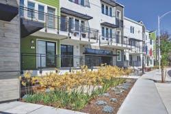 Exterior of the Prynt townhomes designed by the Dahlin Group Exterior of the Prynt townhomes designed by the Dahlin Group