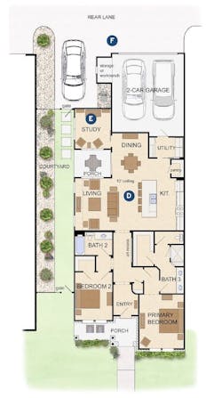Floor plan for The Cottages at Santa Fe designed by Larry Garnett Floor plan for The Cottages at Santa Fe designed by Larry Garnett